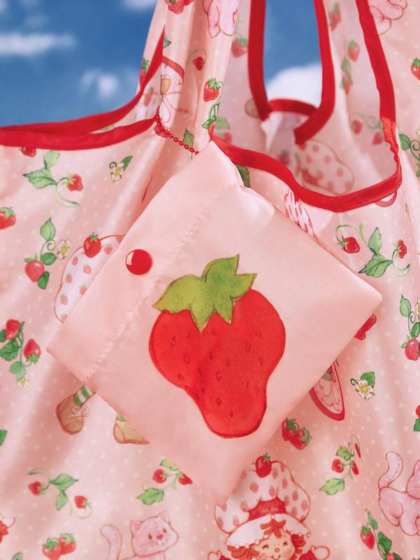 Strawberry Shortcake Cute Strawberry Print RPET Foldable Reusable Shopping Bag – Trendy & Eco-Friendly Tote for Strawberry Lovers