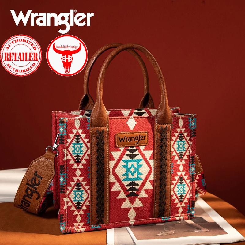 Wrangler Southwestern Print Small Canvas Crossbody - Burgundy versatile handbag