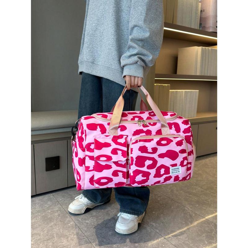 New Large-Capacity Travel Bag, Short-Distance Travel Luggage Bag, Fitness Bag, Sports Style Leopard Print Casual Women's Bag, Maternity Bag, Discharge Bag, Vacation Bag, Waterproof Leisure Bag, Boardable Bag With Independent Shoe Position Traveling Bag Tr