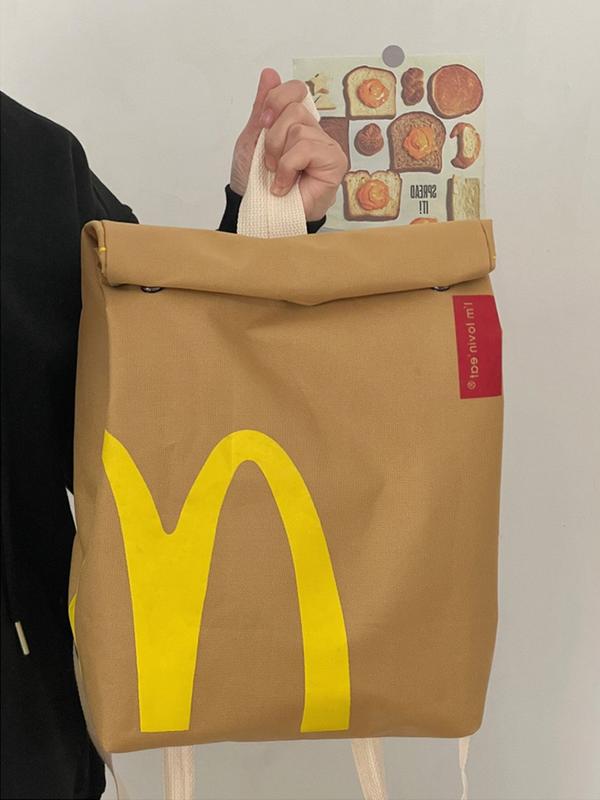 New bags, popular McDonald's large capacity backpack, casual backpack, hamburger paper bag, student bag, class bag