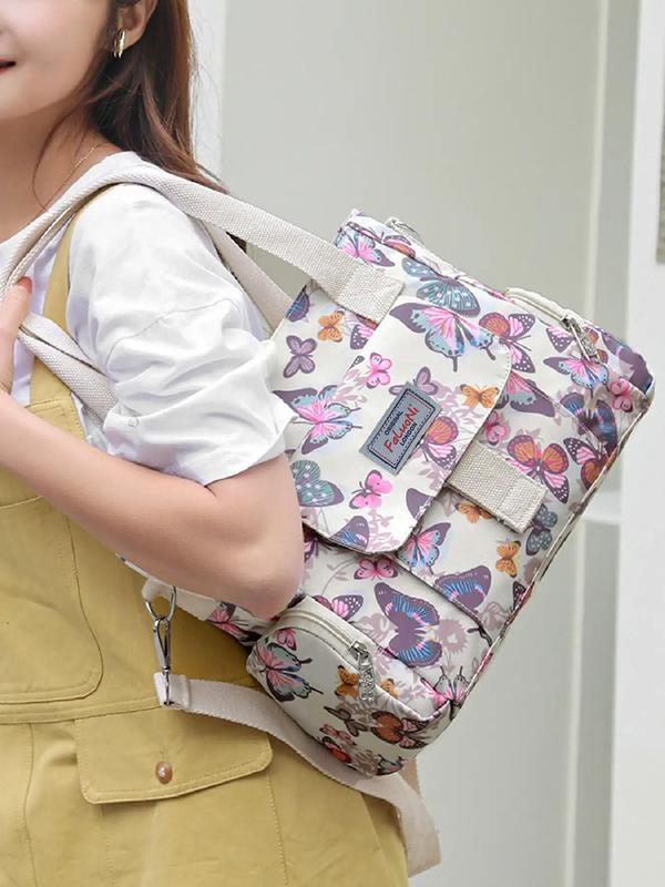 Fashion Butterfly Pattern Tote Bag, Casual Multi-pocket Shoulder Bag for Women, Casual Trendy Versatile High-quality Daily Commuting Bag, Girl Fashionable Shopping Bag