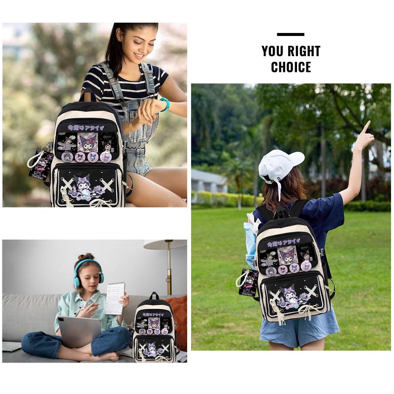 Girls Backpack Kuromi Backpack with Cute Accessories,Ita Bag Laptop Backpack Daypack