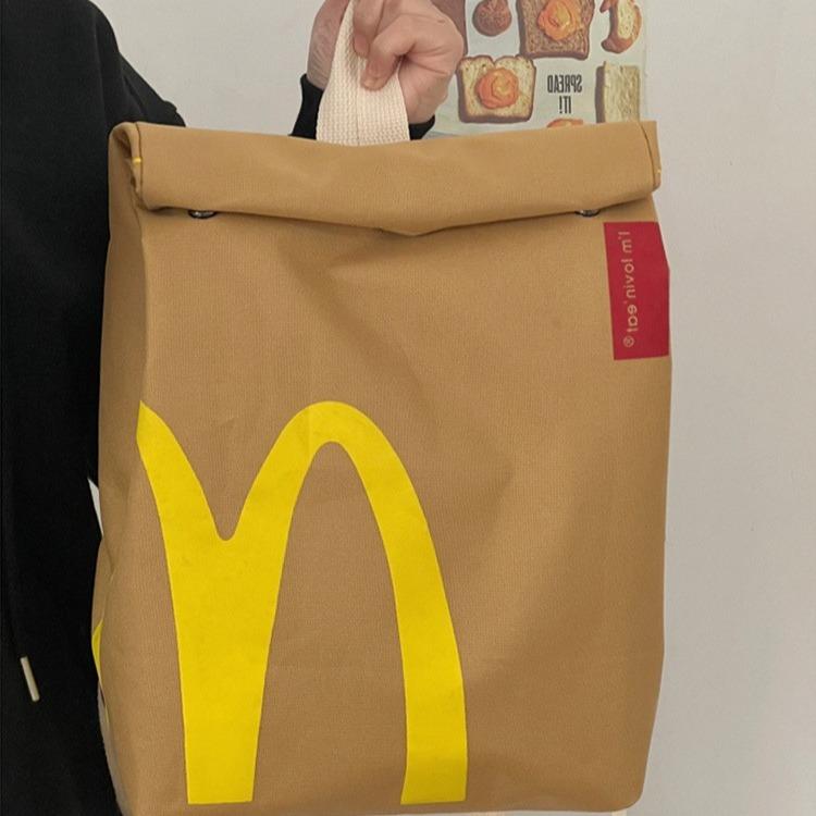 New bags, popular McDonald's large capacity backpack, casual backpack, hamburger paper bag, student bag, class bag