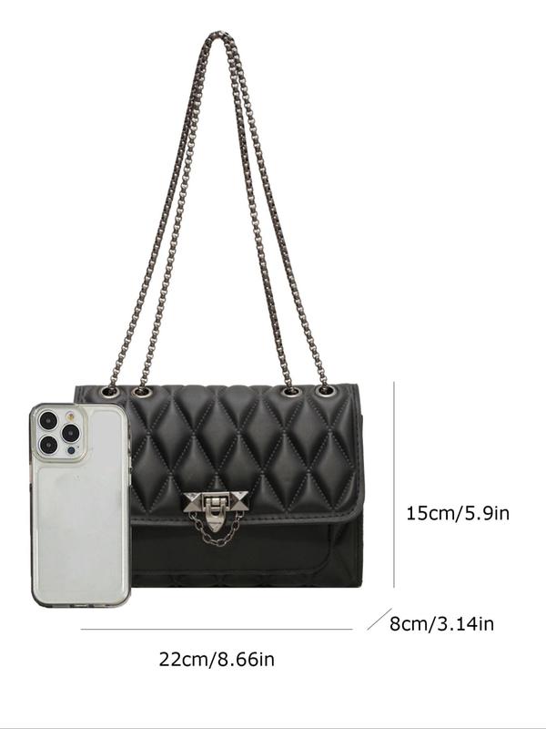 Women's Elegant Quilted Chain Strap Crossbody Bag, Trendy Plain Color Shoulder Bag, Fashionable Bag for Daily Use