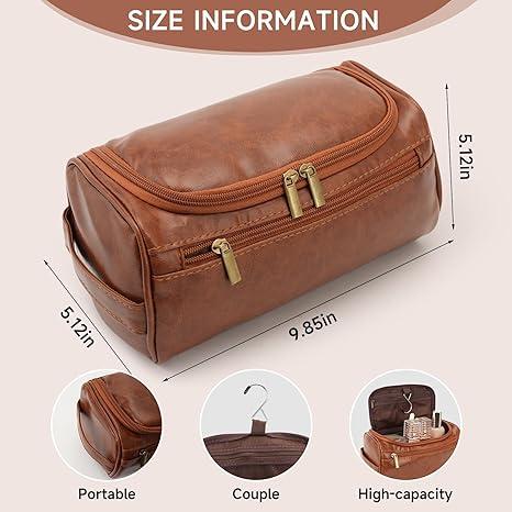 Toiletry Bag for Men Women, Mens Travel Bag Toiletries Organizer Case for Grooming, Travel Essentials Shaving Dopp Kit, PU Leather Water Resistant Cosmetic Pouch, Black