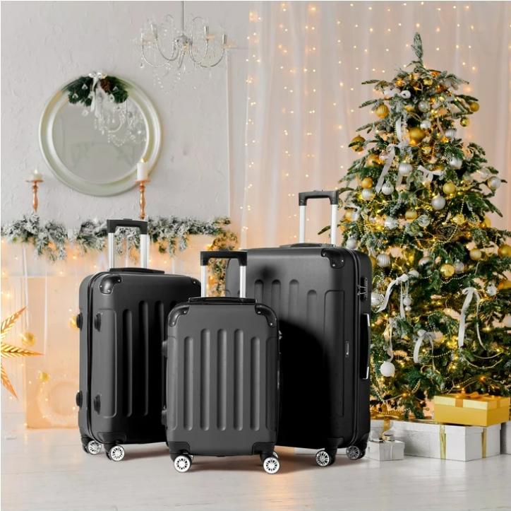 Zimtown Hardside Lightweight Spinner 3-Piece Luggage Set Black with TSA Lock, 3-Piece Luggage Set, 360 Degree Spinner Wheeled Luggage, Sturdy Travel Luggage, Zippered Luggage, Waterproof Luggage, Business Suitcase