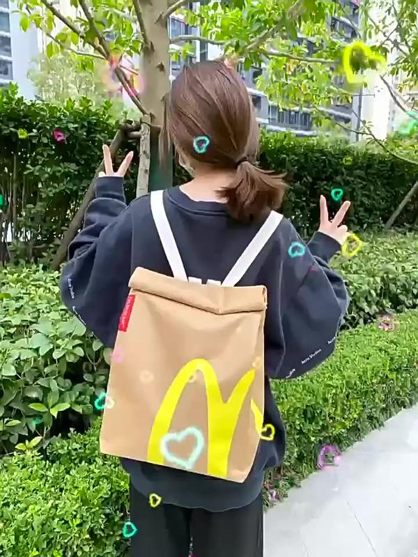 New bags, popular McDonald's large capacity backpack, casual backpack, hamburger paper bag, student bag, class bag