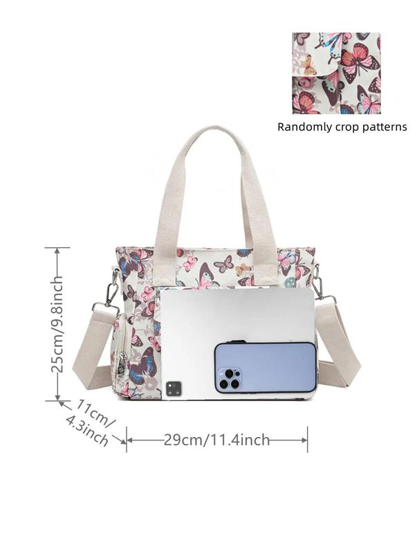 Fashion Butterfly Pattern Tote Bag, Casual Multi-pocket Shoulder Bag for Women, Casual Trendy Versatile High-quality Daily Commuting Bag, Girl Fashionable Shopping Bag