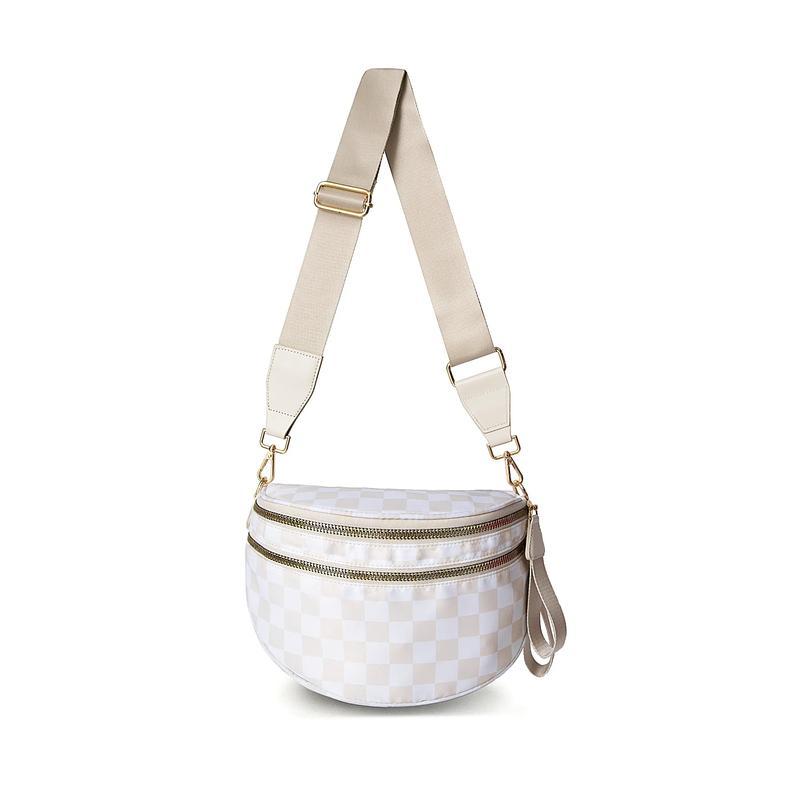 Black and White Checkered Nylon Bum Bag Plus Size Friendly Fanny Pack Crossbody - Spacious Design for Essentials - MORE COLORS! great gift