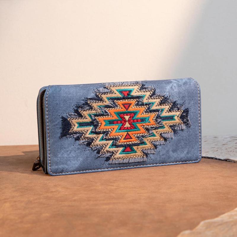 Embroidered Aztec Wallet for Women ern Denim Clutch Purse with Card Holder MW1210-W010JN