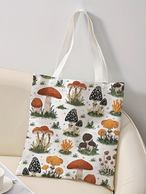 Cartoon Mushroom Pattern Tote Bag, Casual Fashionable Shoulder Bag for Women & Men, Trendy All-match Bag for Daily Life & Work