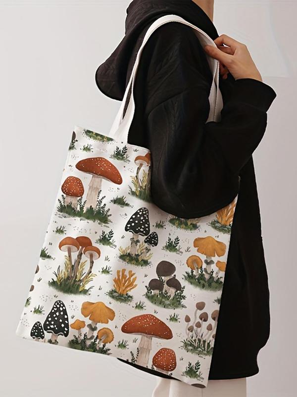 Cartoon Mushroom Pattern Tote Bag, Casual Fashionable Shoulder Bag for Women & Men, Trendy All-match Bag for Daily Life & Work