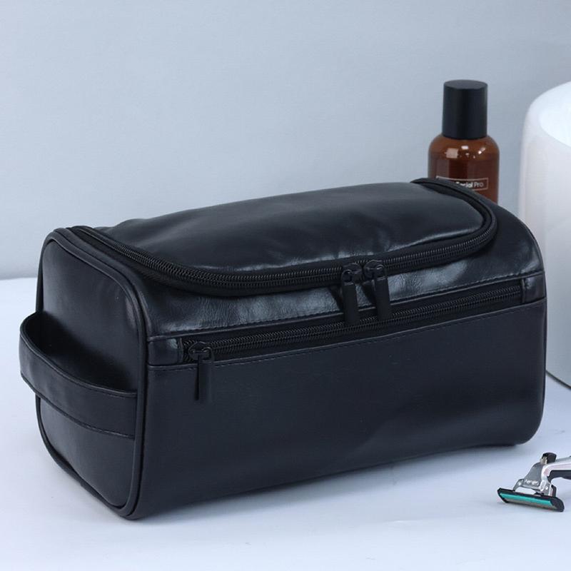 Toiletry Bag for Men Women, Mens Travel Bag Toiletries Organizer Case for Grooming, Travel Essentials Shaving Dopp Kit, PU Leather Water Resistant Cosmetic Pouch, Black