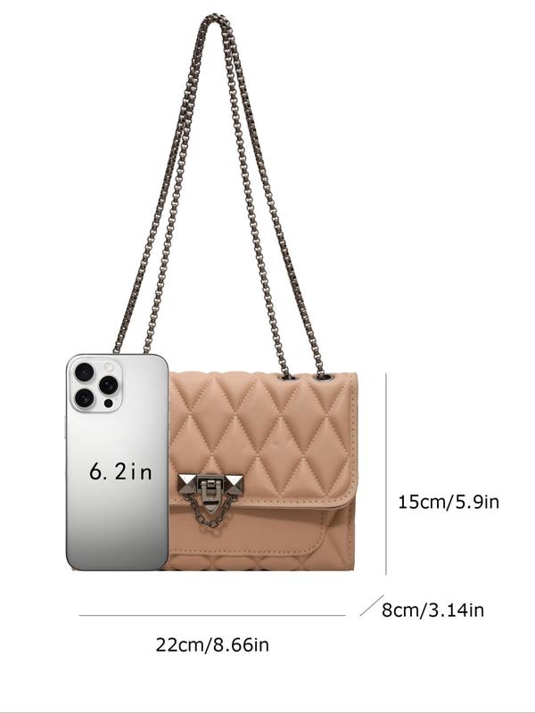 Women's Elegant Quilted Chain Strap Crossbody Bag, Trendy Plain Color Shoulder Bag, Fashionable Bag for Daily Use