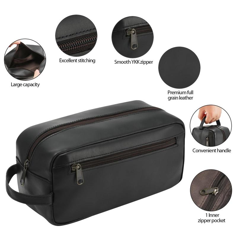 Leather Travel Toiletry Bag for Men, Full Grain Leather Dopp Kit Shaving Bag Travel Organizer, Black designer  wash