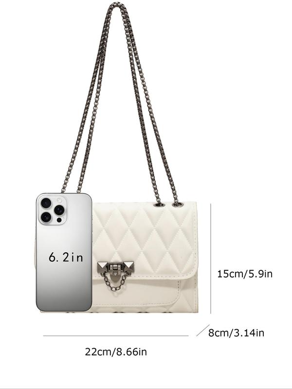 Women's Elegant Quilted Chain Strap Crossbody Bag, Trendy Plain Color Shoulder Bag, Fashionable Bag for Daily Use