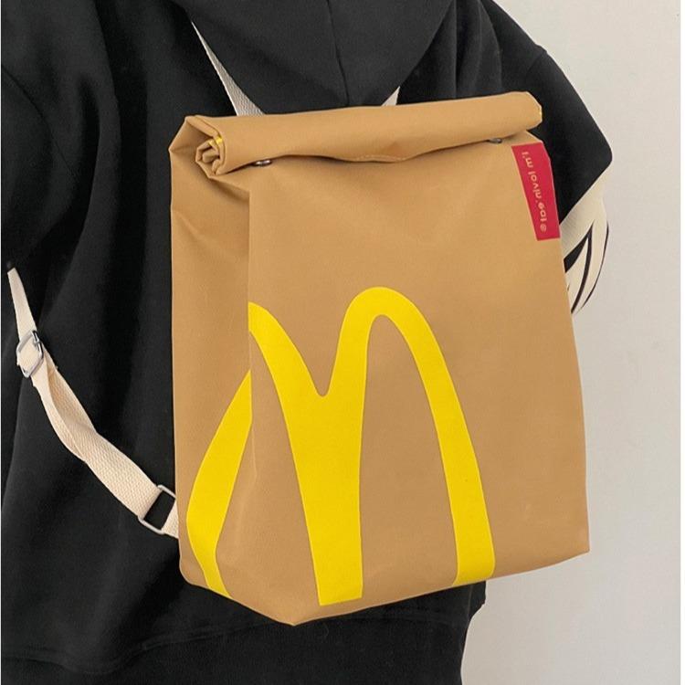 New bags, popular McDonald's large capacity backpack, casual backpack, hamburger paper bag, student bag, class bag