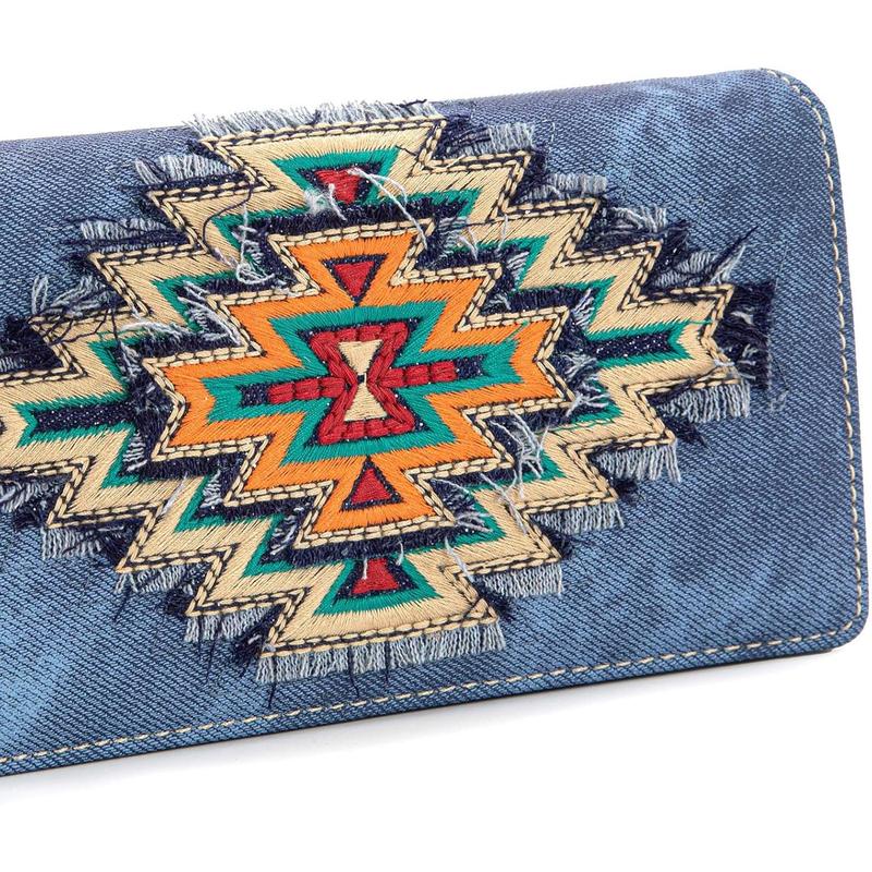 Embroidered Aztec Wallet for Women ern Denim Clutch Purse with Card Holder MW1210-W010JN