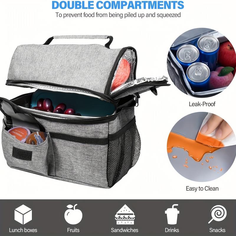 1pc Insulated Lunch Bag - Large Grey Tote With 2 Compartments, Shoulder Strap, And Leakproof Design - Reusable Thermal Lunch Box For Men, Women, And Adults - Ideal For Office Work  And Picnic