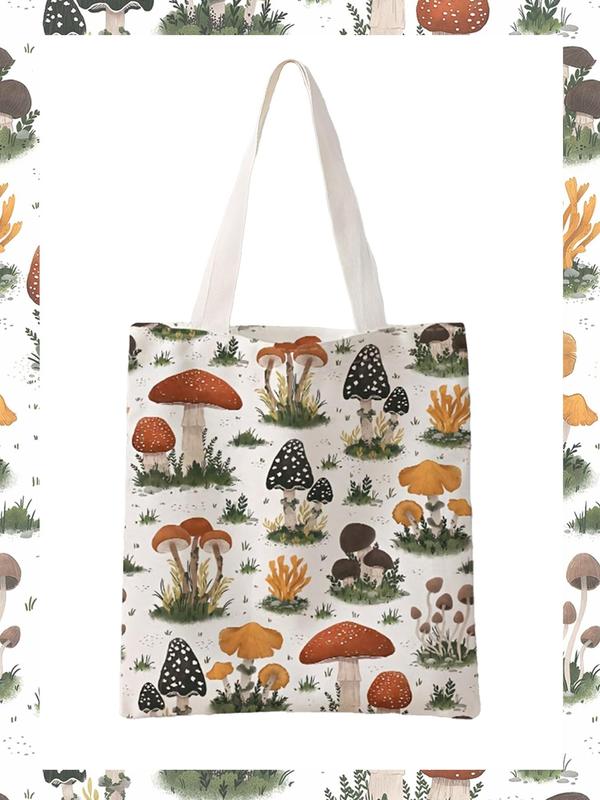 Cartoon Mushroom Pattern Tote Bag, Casual Fashionable Shoulder Bag for Women & Men, Trendy All-match Bag for Daily Life & Work