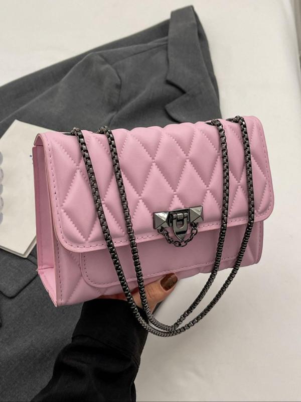 Women's Elegant Quilted Chain Strap Crossbody Bag, Trendy Plain Color Shoulder Bag, Fashionable Bag for Daily Use