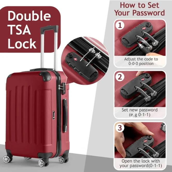 Zimtown Hardside Lightweight Spinner  3 Piece Luggage Set with TSA Lock - Suitcases, Carry-on luggage, Carry-on Suitcases, Suitcase luggage set, Carry On