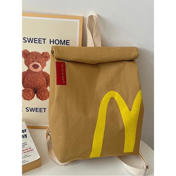 New bags, popular McDonald's large capacity backpack, casual backpack, hamburger paper bag, student bag, class bag