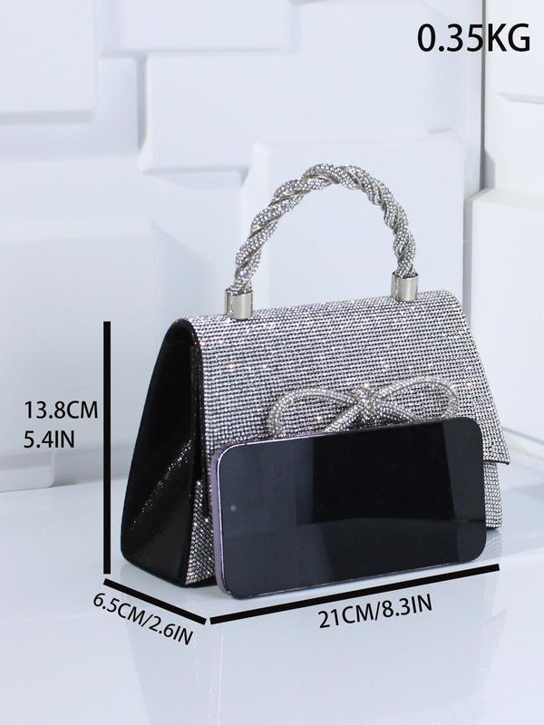 Women's Elegant Rhinestone Decorated Bowknot Design Evening Bag, Exquisite Trendy Shoulder Bag, Fashionable Bag for Party Decoration