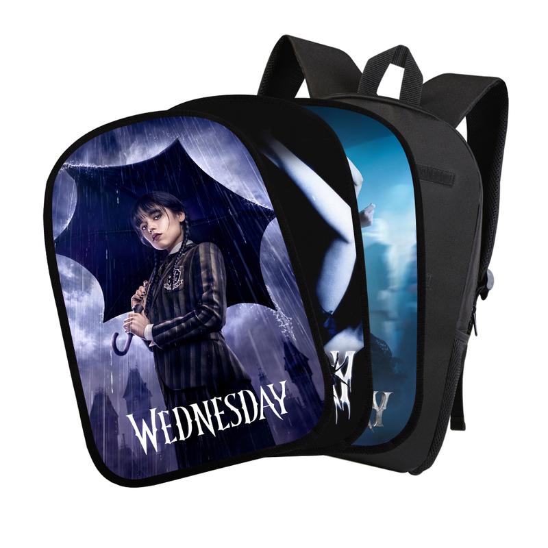 17 Inch Wednesday Addams Backpack 3 Pieces Replaceable Pattern School Bag Large Capacity Sports Travel Bag