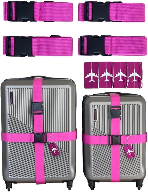 8 Pack Luggage Set, 4 Pack Straps and 4 Pack ID Tags, Adjustable Heavy-Duty 79