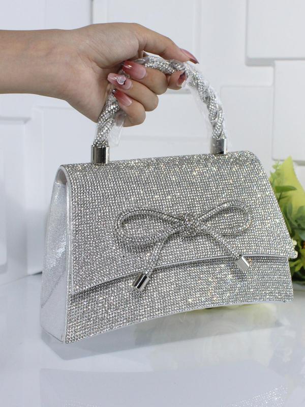 Women's Elegant Rhinestone Decorated Bowknot Design Evening Bag, Exquisite Trendy Shoulder Bag, Fashionable Bag for Party Decoration