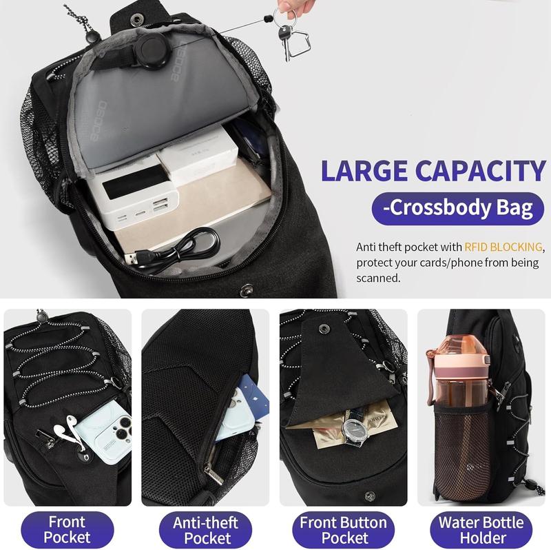 Sling Bag Crossbody Backpack, RFID Blocking Chest Shoulder Bag Anti Theft Zipper Cross Body Bag for Women Men Casual