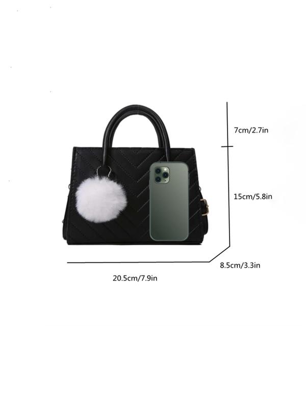 Women's Elegant Minimalist Handbag, Trendy Quilted Handbag with Pom Pom Charm, Chic All-match Handbag for Daily & Work Use