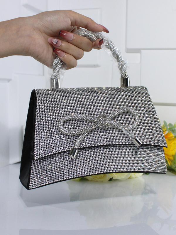 Women's Elegant Rhinestone Decorated Bowknot Design Evening Bag, Exquisite Trendy Shoulder Bag, Fashionable Bag for Party Decoration