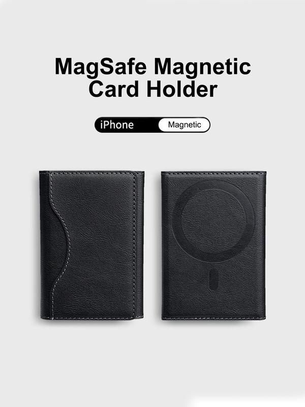 Men's Minimalist Plain Color Textured Card Holder, Casual Trendy Bifold Card Holder, Fashionable Card Case for Daily Use, Magnetically Attached To iphone 16 15 12 13 14 Pro Max Plus