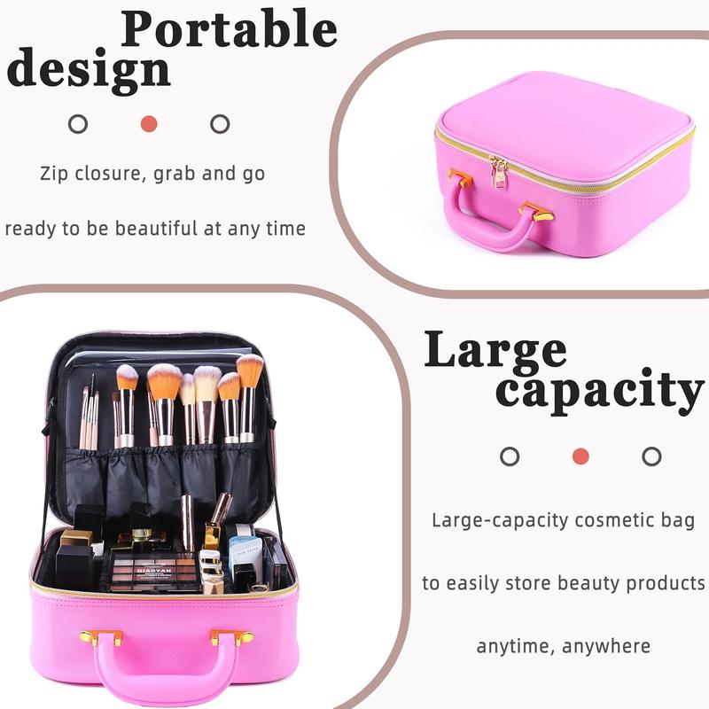 Travel makeup bag with Mirror, LED Light with 3 Adjustable Brightness Levels, Portable  Bag with Adjustable Partitions,  Makeup Brush Storage,  Organizer, Gift for Women.