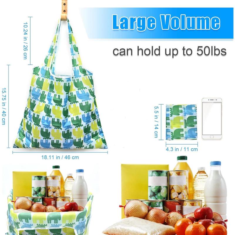 6 Count Reusable Grocery Bags Xlarge 50LBS Foldable Grocery Shopping Bags Washable Beach Bag Ripstop Nylon Tote Bags