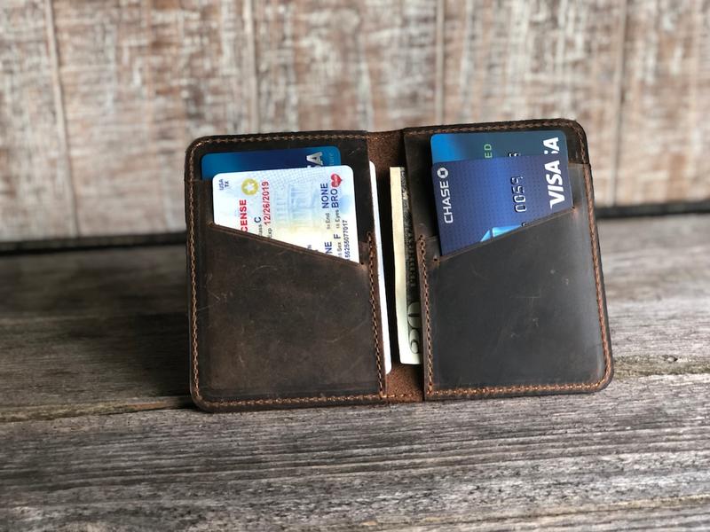 (Read in description) Personalized Leather Wallet, Minimalist Wallet, Leather Bifold Wallet, Distressed Leather Slim Bifold Wallet, Fathers Day Gift