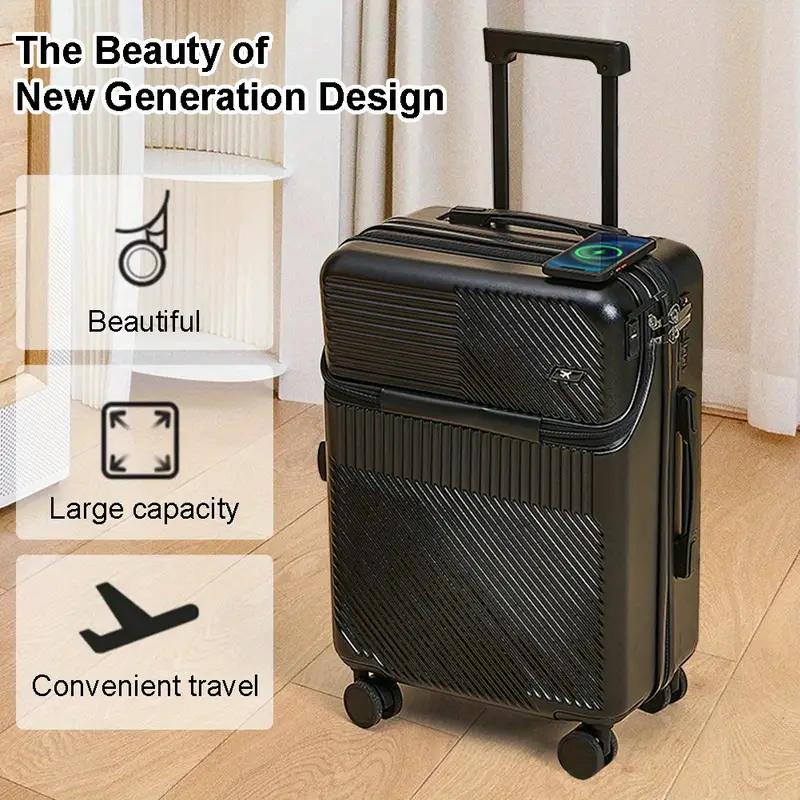 Versatile 20-Inch Hard Shell Carry-On Luggage with USB Charging, Front Pocket, TSA Lock, Telescopic Pull Rod, Universal Wheels, Cup Holder, and Hook