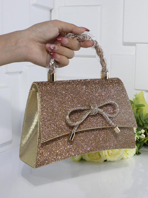 Women's Elegant Rhinestone Decorated Bowknot Design Evening Bag, Exquisite Trendy Shoulder Bag, Fashionable Bag for Party Decoration