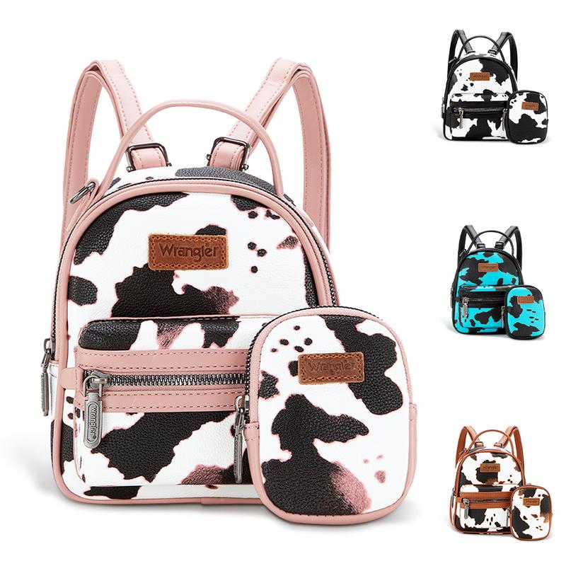 Wrangler [MegaLive] 2024 Fall New Style Moo Moo Cow Print Mini Backpack for Women with Change Purse