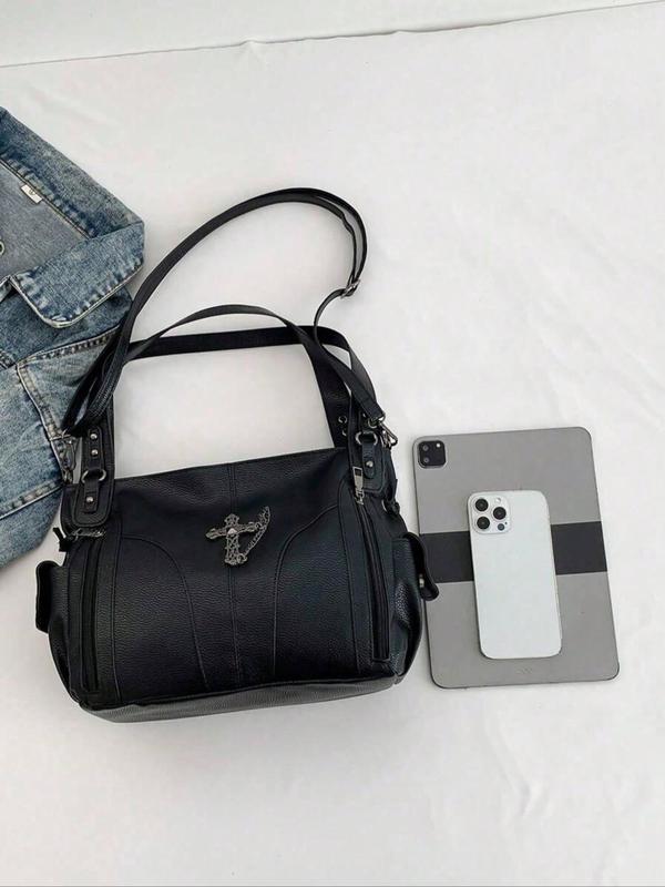 Fashionable Y2k Style Cross Decor Shoulder Bag, New Fashion Multi-pocket Design Large Capacity Underarm Bag, Stylish All-match Crossbody Bag for Women, Work Bag