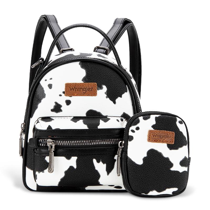 Wrangler [MegaLive] 2024 Fall New Style Moo Moo Cow Print Mini Backpack for Women with Change Purse