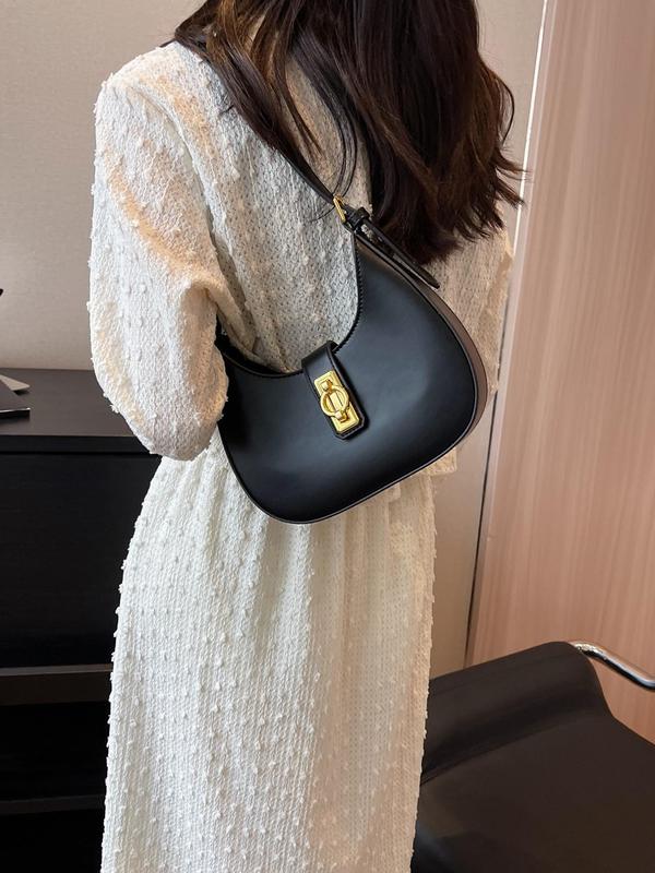 Elegant Matching Solid Shoulder Bag for Women, Fall 2024 Fashion Underarm Bag for Party & Dating, Casual Classic Trendy Clean Girl Half Moon Bag for Back To School, Fall Outfits, Fall Freshness