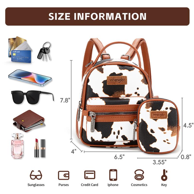 Wrangler [MegaLive] 2024 Fall New Style Moo Moo Cow Print Mini Backpack for Women with Change Purse