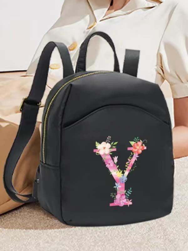 Fashion Flower & Letter Print Backpack, Casual Lightweight Backpack for Working, Dating, Party, Shopping, 2024 New Style Outdoor Travel Sports Hiking School Bag for Women