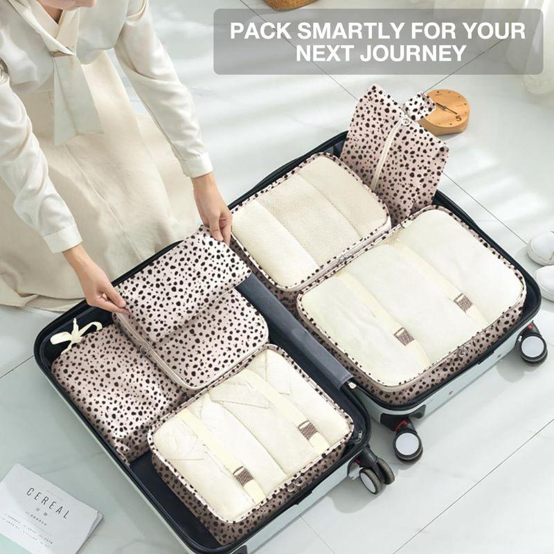 8 Piece Packing Cubes Set - Leopard Print Travel Organizer with Shoe Bag, Cosmetics & Clothing Bags, for free packingcube