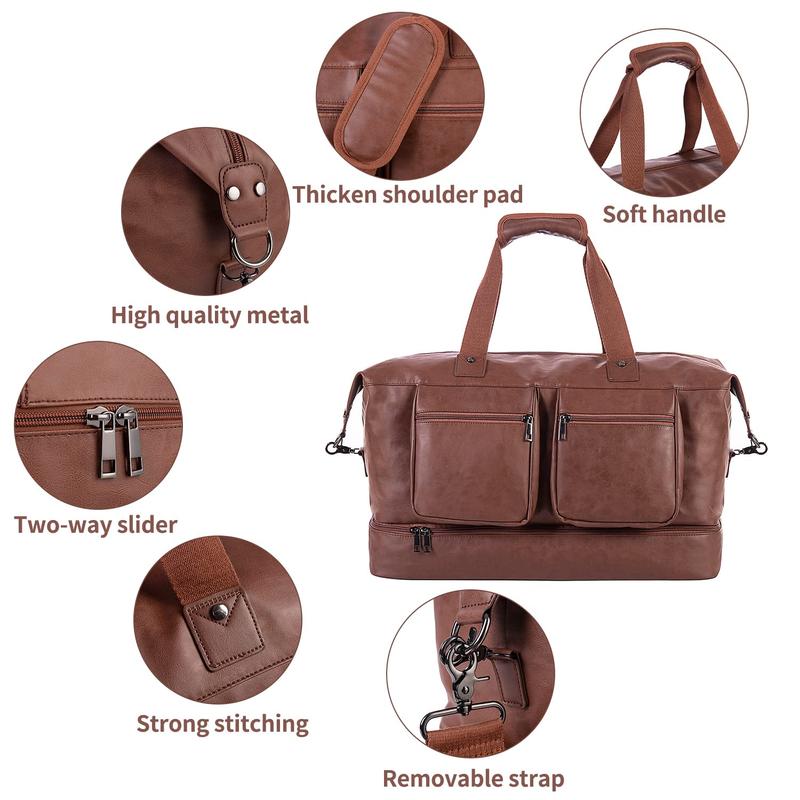 SEYFOCNIA Travel Duffle Bag,Leather Overnight Bag for Mens Carry on Bag Weekender Bags, Brown for Women Travel tote bags Large Duffle Bag Gym Bag with Shoe Compartment