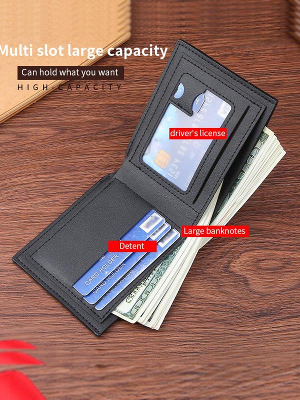 Men's Simple Plain Embossed Pu Leather Short Wallet,  Casual Business Multi Card Slots Card Holder, Fashion All-match Large Capacity Money Clip Card Organizer for Daily Life