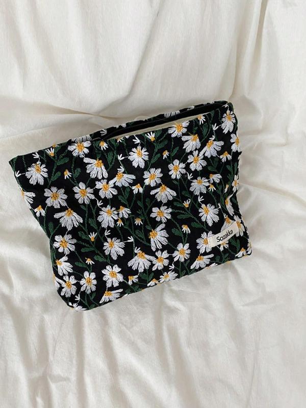 Fashionable Floral Pattern Design Zipper Makeup Bag, Casual Versatile Travel Storage Bag For Women